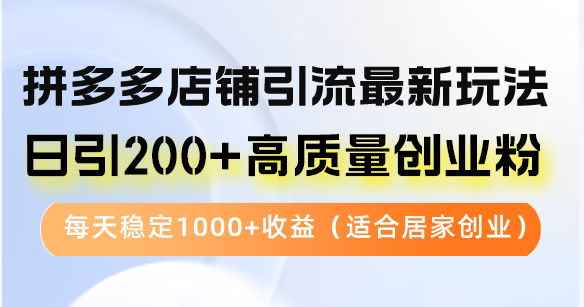 （12893期）拼多多店铺引流最新玩法，日引200+高质量创业粉，每天稳定1000+收益（…-志拓网创