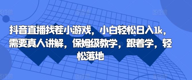 抖音直播找茬小游戏，小白轻松日入1k，需要真人讲解，保姆级教学，跟着学，轻松落地【揭秘】-志拓网创