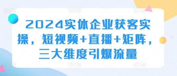 2024实体企业获客实操，短视频+直播+矩阵，三大维度引爆流量-志拓网创