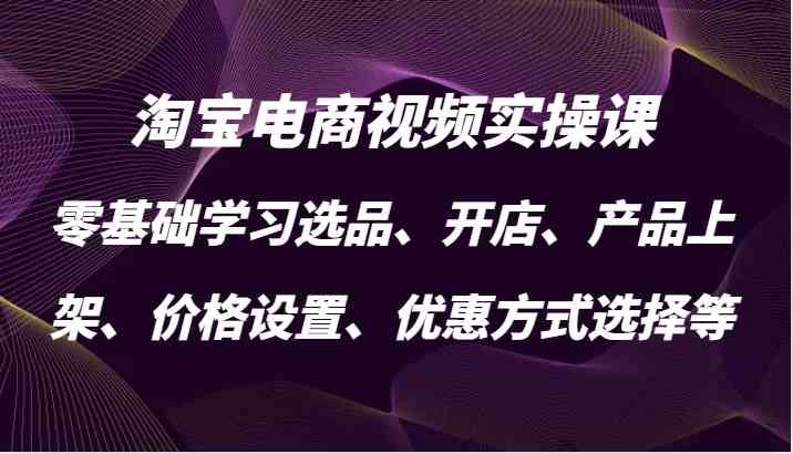 淘宝电商视频实操课，零基础学习选品、开店、产品上架、价格设置、优惠方式选择等-志拓网创