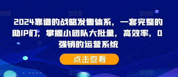 2024靠谱的战略发售体系，一套完整的助IP们，掌握小团队大批量，高效率，0 强销的运营系统-志拓网创