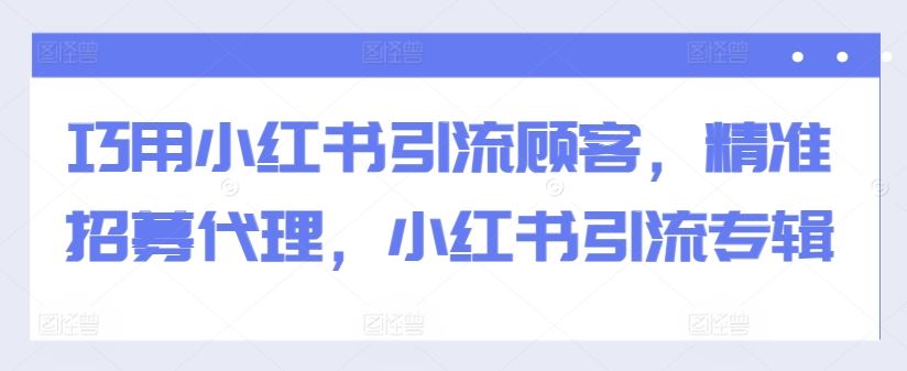 巧用小红书引流顾客，精准招募代理，小红书引流专辑-志拓网创