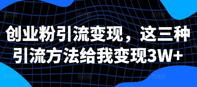 创业粉引流变现，这三种引流方法给我变现3W+【揭秘】-志拓网创