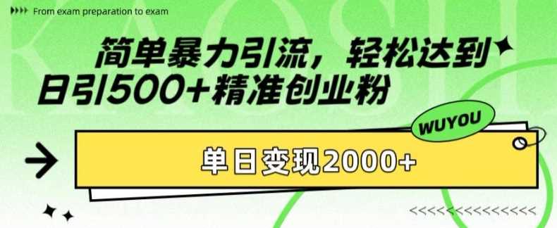 简单暴力引流，轻松达到日引500+精准创业粉，单日变现2k【揭秘】-志拓网创