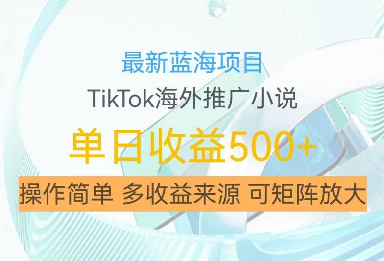 最新蓝海项目，利用tiktok海外推广小说赚钱佣金，简单易学，日入500+，可矩阵放大【揭秘】-志拓网创