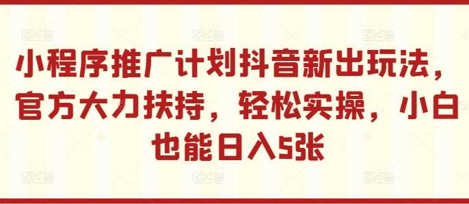 小程序推广计划抖音新出玩法，官方大力扶持，轻松实操，小白也能日入5张【揭秘】-志拓网创
