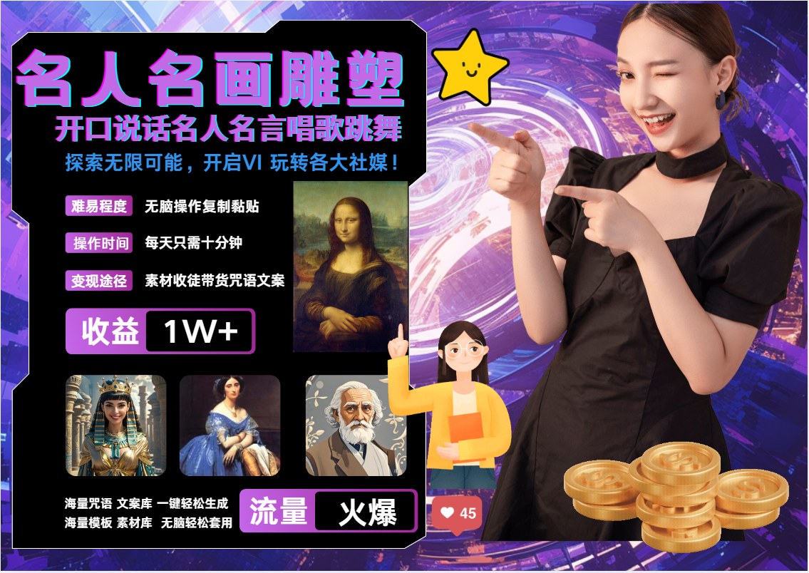 名画名人名言超强反转唱歌跳舞说话   吸睛火爆流量爆炸  每天三分钟 月入过万-志拓网创