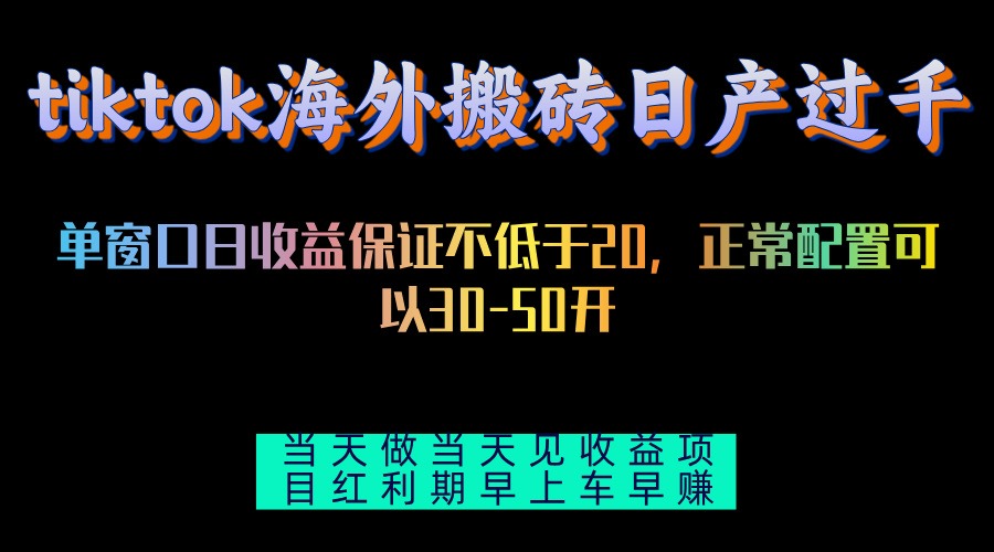 （13079期）tiktok海外搬砖项目单机日产过千当天做当天见收益-志拓网创
