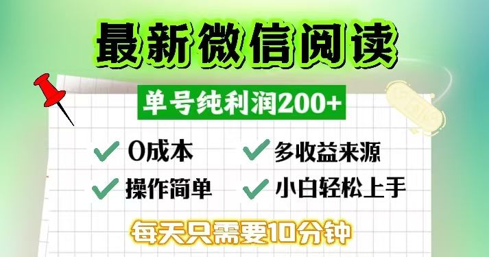 （13108期）微信阅读最新玩法，每天十分钟，单号一天200+，简单0零成本，当日提现-志拓网创