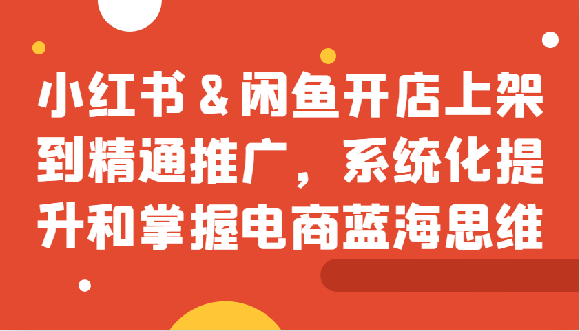小红书&闲鱼开店上架到精通推广，系统化提升和掌握电商蓝海思维-志拓网创
