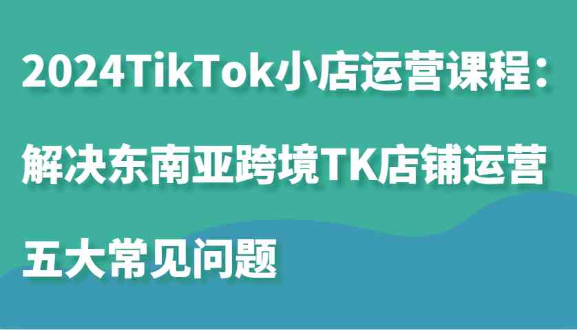 2024TikTok小店运营课程：解决东南亚跨境TK店铺运营五大常见问题-志拓网创