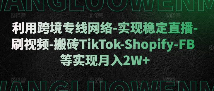 利用跨境专线网络-实现稳定直播-刷视频-搬砖TikTok-Shopify-FB等实现月入2W+【揭秘】-志拓网创