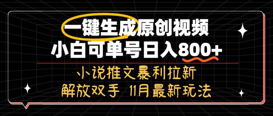 （13215期）11月最新玩法小说推文暴利拉新，一键生成原创视频，小白可单号日入800+…-志拓网创