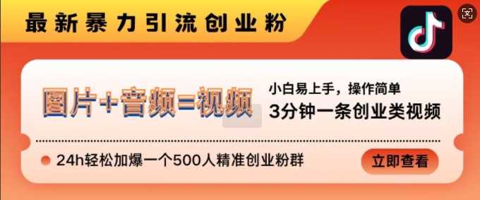 抖音最新暴力引流创业粉，3分钟一条创业类视频，24h轻松加爆一个500人精准创业粉群【揭秘】-志拓网创