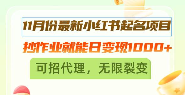 （13256期）11月份最新小红书起名项目，抄作业就能日变现1000+，可招代理，无限裂变-志拓网创
