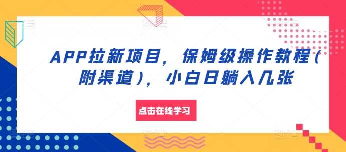 APP拉新项目，保姆级操作教程(附渠道)，小白日躺入几张【揭秘】-志拓网创