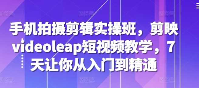 手机拍摄剪辑实操班，剪映videoleap短视频教学，7天让你从入门到精通-志拓网创