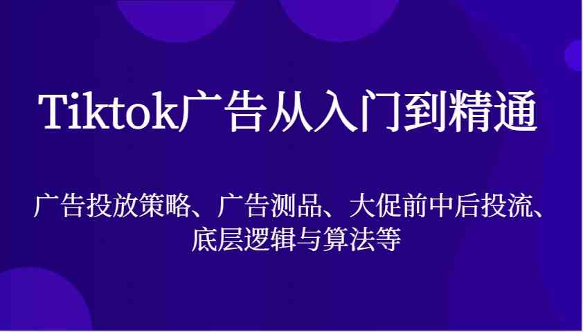 Tiktok广告从入门到精通，广告投放策略、广告测品、大促前中后投流、底层逻辑与算法等-志拓网创