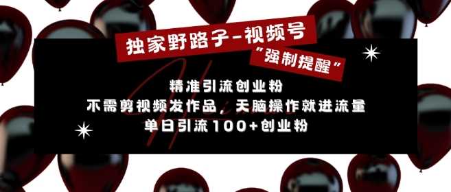 独家野路子利用视频号“强制提醒”，不需剪视频发作品，无脑操作就进流量，单日引流100+创业粉-志拓网创