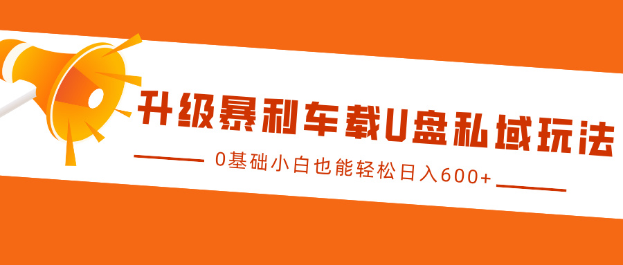 升级暴利车载U盘私域玩法，0基础小白也能轻松日入600+-志拓网创