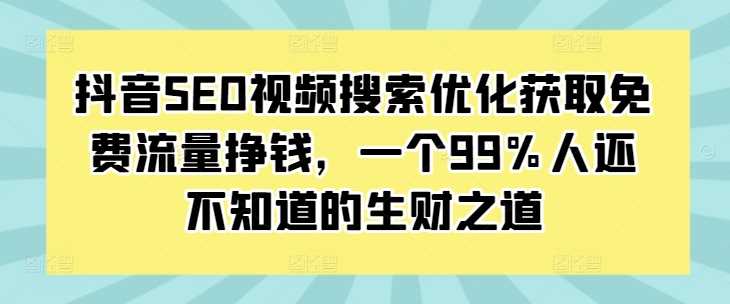 抖音SEO视频搜索优化获取免费流量挣钱，一个99%人还不知道的生财之道-志拓网创