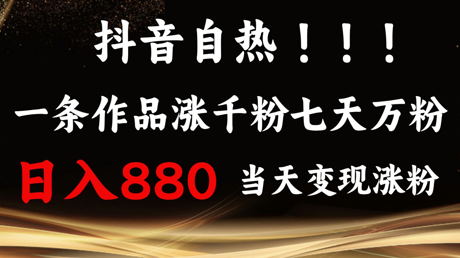 抖音小红书自热，一条作品1000粉，7天万粉，单日变现880收益-志拓网创