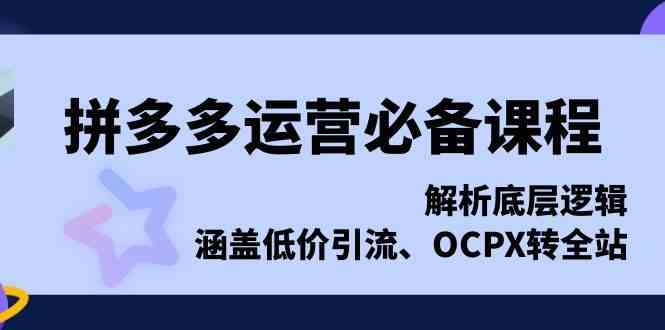 拼多多运营必备课程，解析底层逻辑，涵盖低价引流、OCPX转全站-志拓网创
