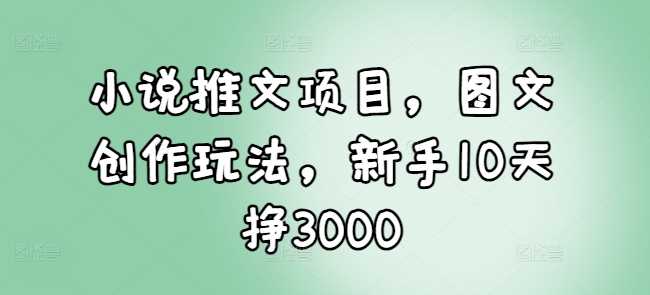 小说推文项目，图文创作玩法，新手10天挣3000-志拓网创