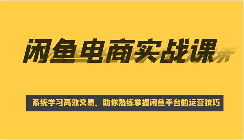 闲鱼电商实战课，系统学习高效交易，助你熟练掌握闲鱼平台的运营技巧-志拓网创