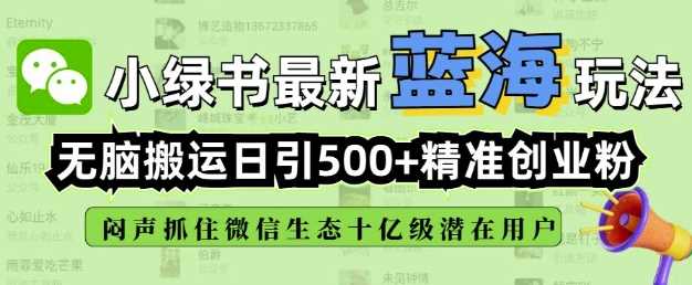 小绿书无脑搬运引流，全自动日引500精准创业粉，微信生态内又一个闷声发财的机会-志拓网创