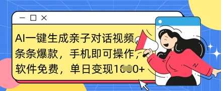 AI一键生成亲子对话视频，条条爆款，一部手机即可操作，单日变现数张-志拓网创