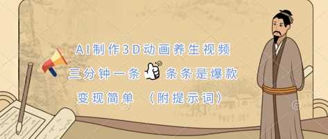 AI制作3D动画养生视频，三分钟一条，条条是爆款，变现简单(附提示词)-志拓网创