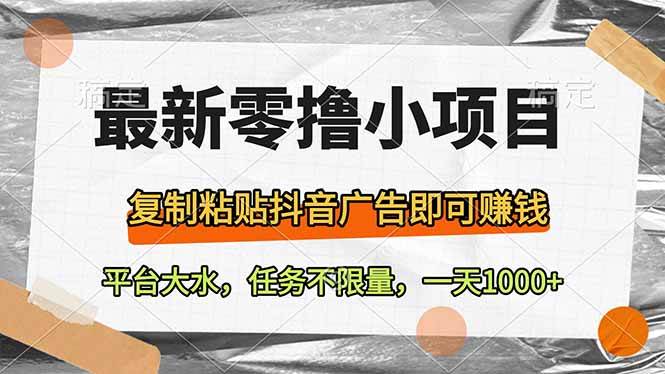 （14230期）最新零撸小项目，复制粘贴抖音广告即可赚钱，平台大水，任务不限量，一…-志拓网创