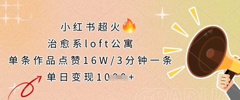 小红书超火的治愈系loft公寓，单条作品点赞16W，3分钟一条，单日变现数张-志拓网创