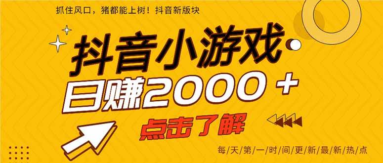 （14319期）抖音小游戏，最新风口项目，亲测单游戏2000+感兴趣点击了解。-志拓网创