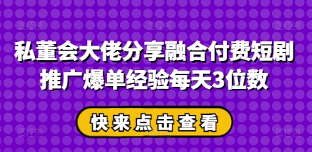 私董会大佬分享融合付费短剧推广爆单经验每天3位数-志拓网创