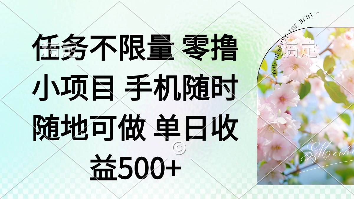 （14391期）零撸小项目 手机随时可做 任务不限量 单日收益500＋-志拓网创