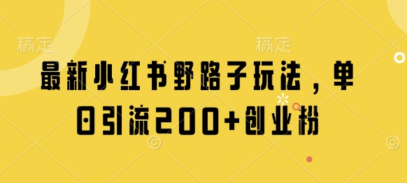 最新小红书野路子玩法，单日引流200+创业粉-志拓网创