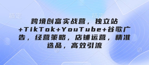 跨境创富实战营，独立站+TikTok+YouTube+谷歌广告，经营策略，店铺运营，精准选品，高效引流-志拓网创