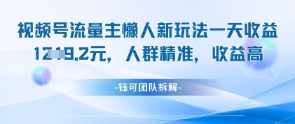 视频号流量主懒人新玩法，一天收益1k，人群精准收益高-志拓网创