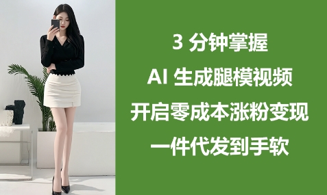 3分钟掌握AI生成腿模视频，开启零成本涨粉变现，一件代发到手软-志拓网创