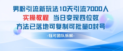 男粉引流新玩法10天引流7000人当日变现四位数可复制可批量0封号-志拓网创