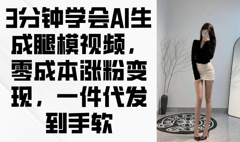 （14537期）3分钟学会AI生成腿模视频，零成本涨粉变现，一件代发到手软-志拓网创
