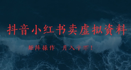抖音小红书卖虚拟资料，市场需求一直存在，矩阵操作，月入1w+-志拓网创