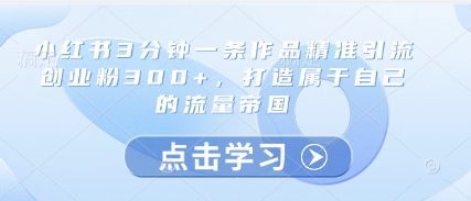 小红书3分钟一条作品精准引流创业粉300+，打造属于自己的流量帝国-志拓网创