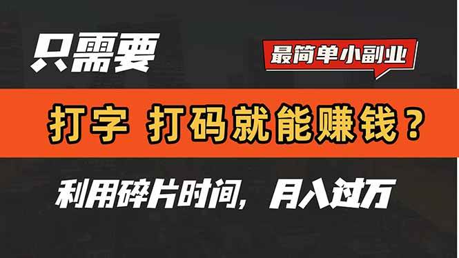 （14673期）只需要打字，打码，就能赚钱？简单的赚钱小副业，利用碎片时间，月入过万-志拓网创