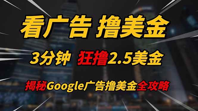 （14701期）看广告，撸美金！！3分钟赚2.5美金！！日入200美金不是梦！揭秘Google…-志拓网创