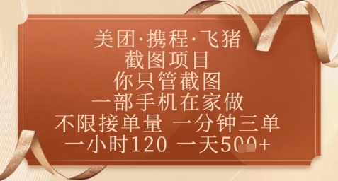 飞猪美团截图项目，你只管截图，一部手机在家做，正规平台无套路，一天5张+【揭秘】-志拓网创