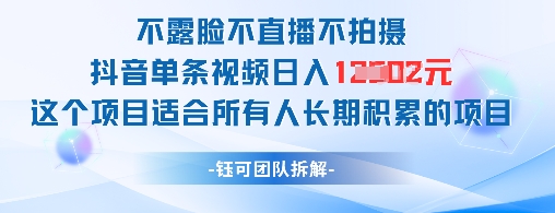 不露脸不直播不拍摄抖音单条视频日入1k+这个项目适合所有人长期积累的项目-志拓网创