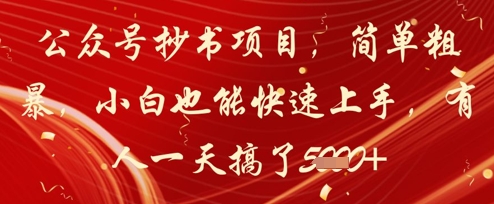 公众号抄书项目，简单粗暴，小白也能快速上手，有人一天搞了1k+-志拓网创